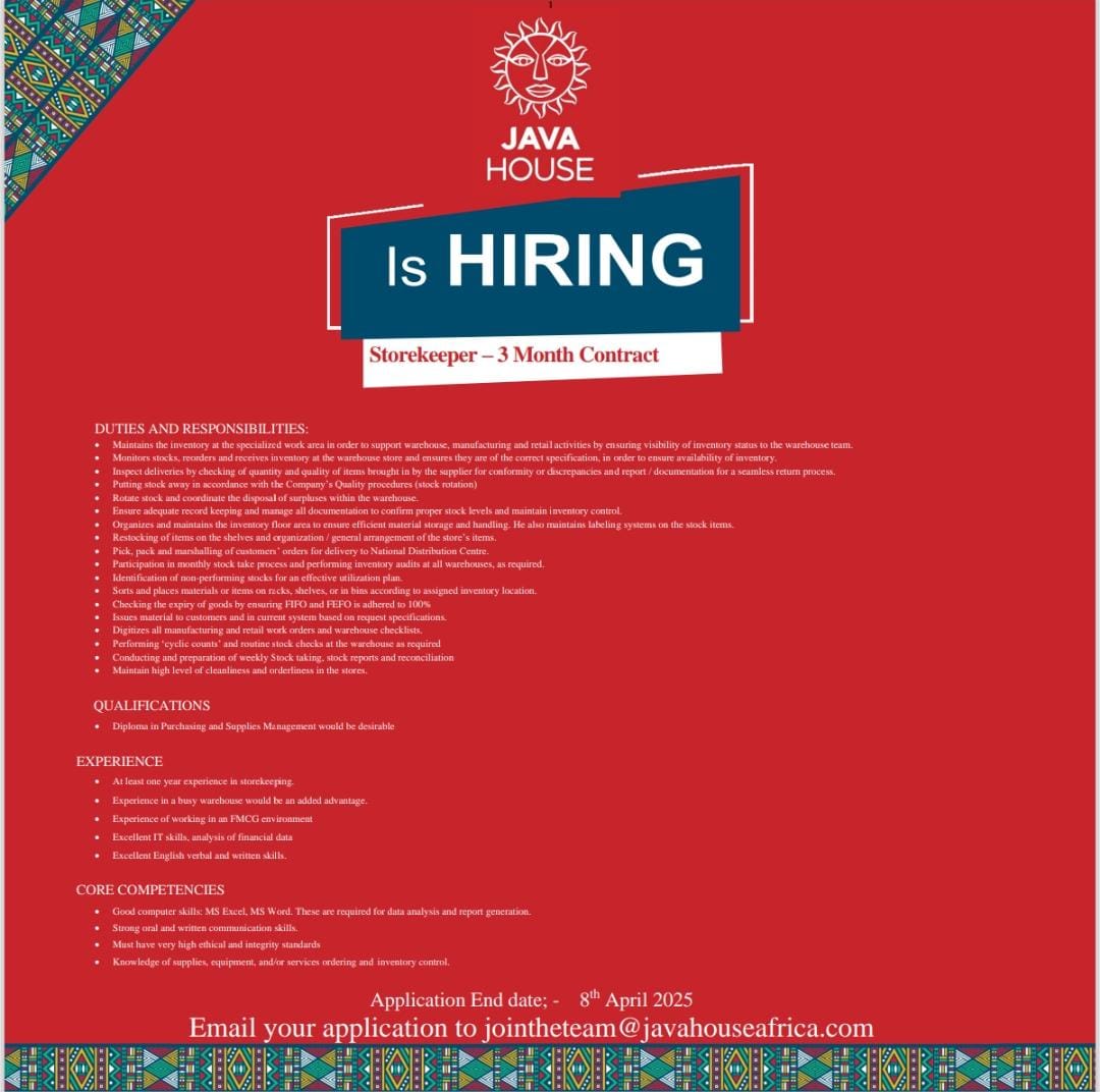 Storekeeper – 3 Month Contract